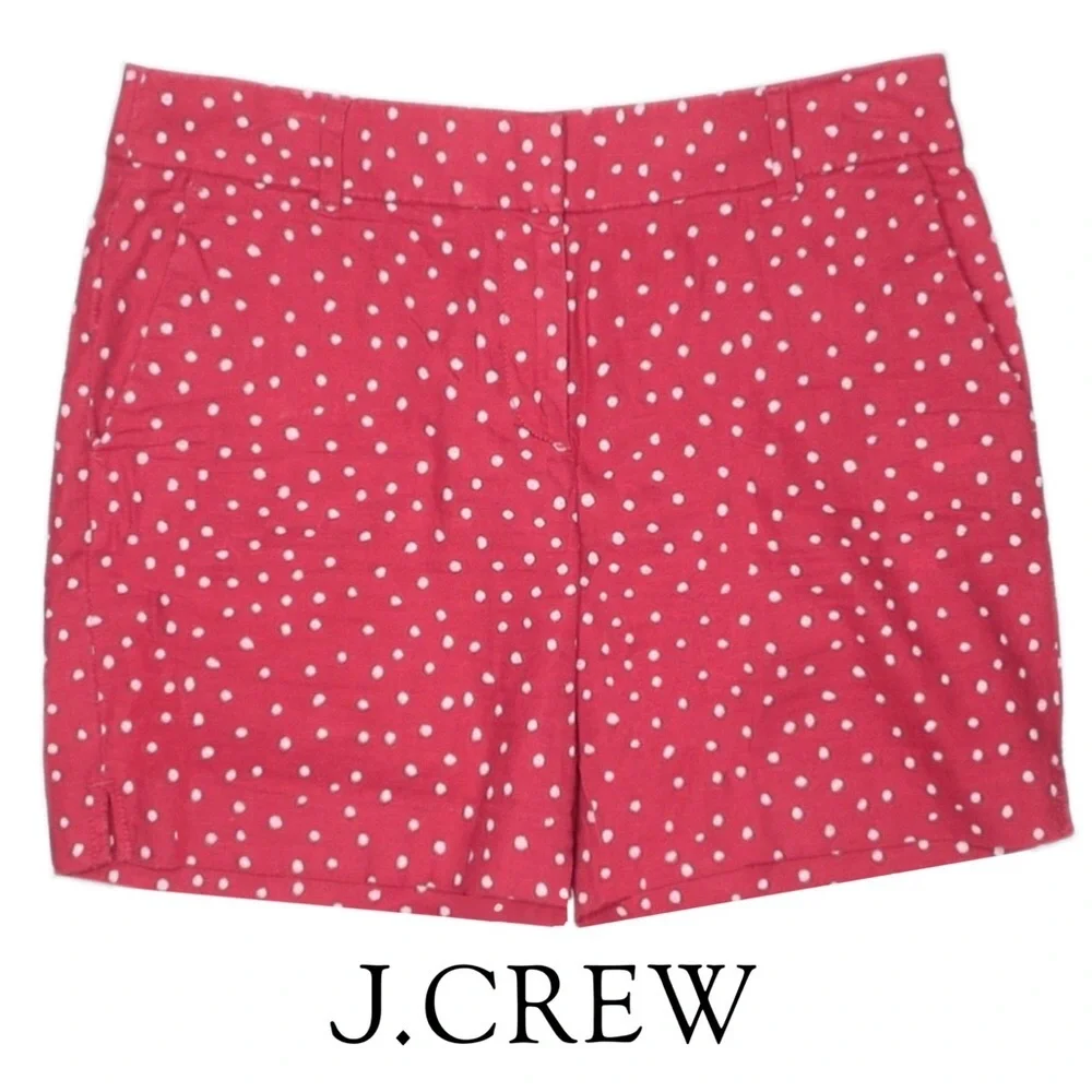 J. Crew Pink & White Polka-dot, Linen & Cotton Blend Shorts, Sz 4/Small. EUC